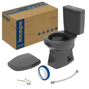 CJ Bacia CX Acopl Flamingo Preto 3/6L C/Assento Kit Fix Incepa